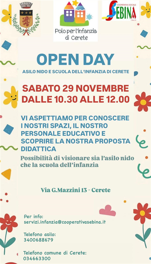 Open day 
Asilo Nido e Scuola dell'Infanzia